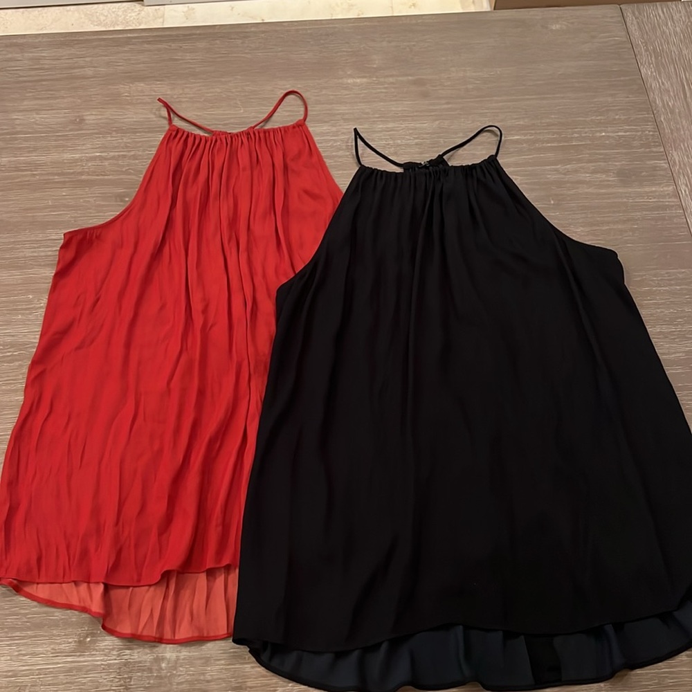 Ladies’ ANN TAYLOR LOFT Black & Rust Loose Fitting Silky Tops - Size S (NWT)